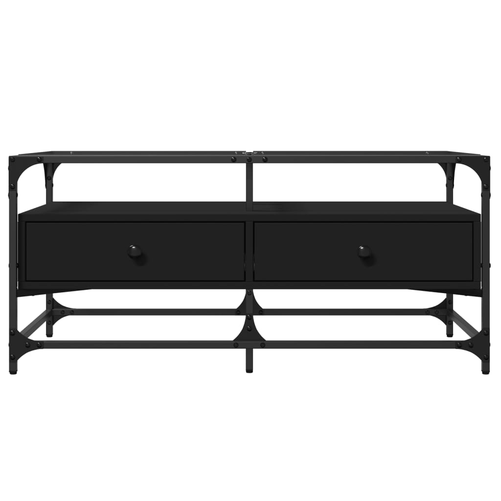 Table basse avec plateau en verre noir 98,5x50x45 cm acier