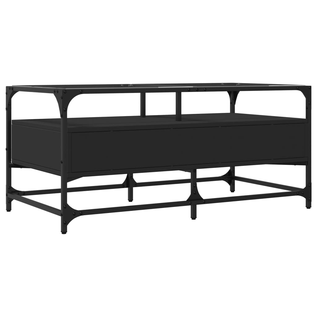 Table basse avec plateau en verre noir 98,5x50x45 cm acier