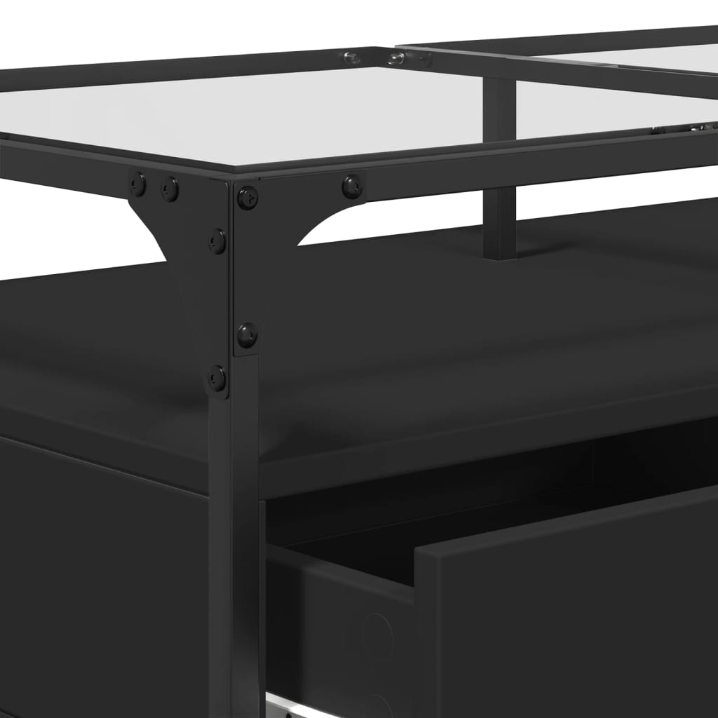 Table basse avec plateau en verre noir 98,5x50x45 cm acier