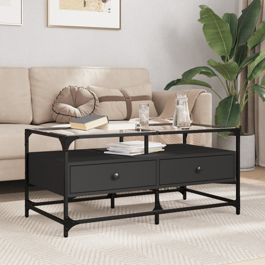 Table basse avec plateau en verre noir 98,5x50x45 cm acier