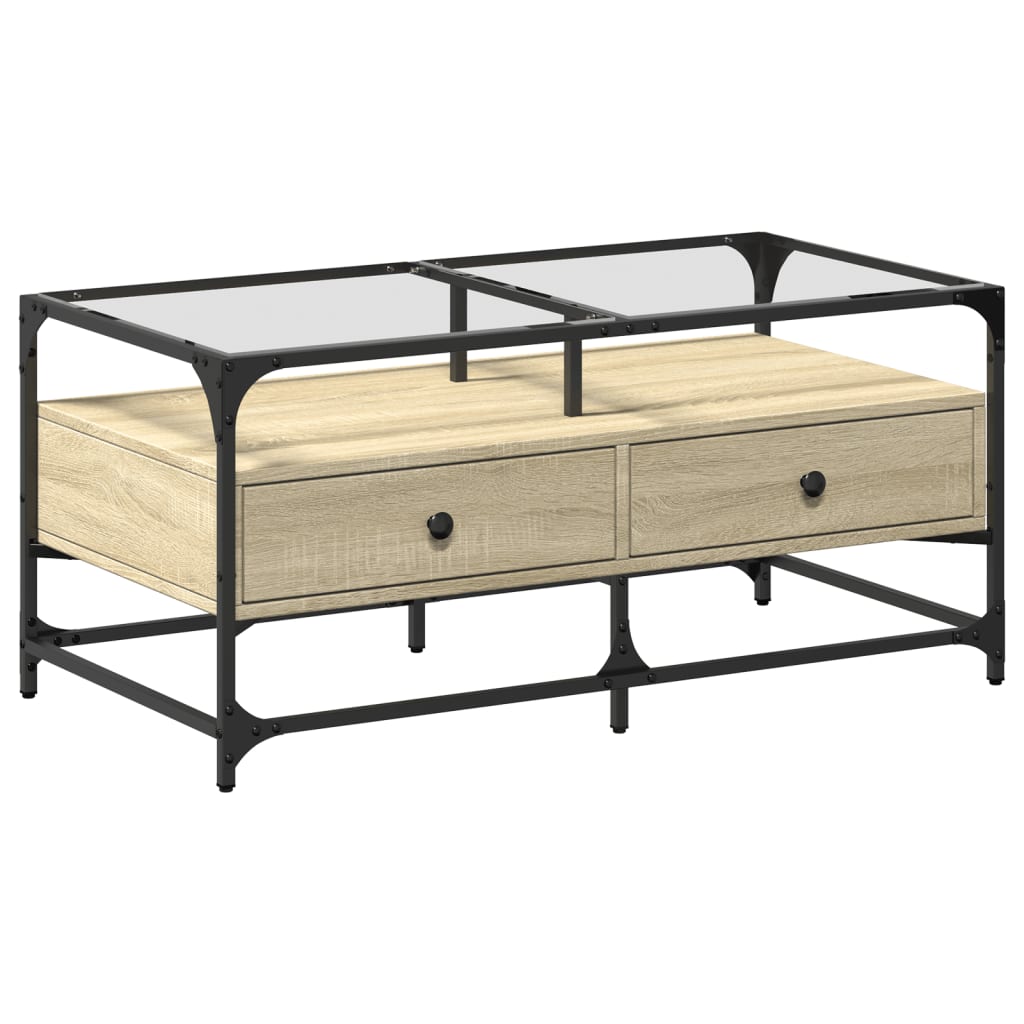 Table basse avec plateau en verre Chêne Sonoma 98,5x50x45 cm acier