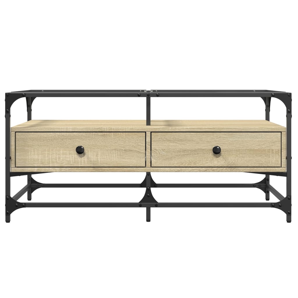 Table basse avec plateau en verre Chêne Sonoma 98,5x50x45 cm acier