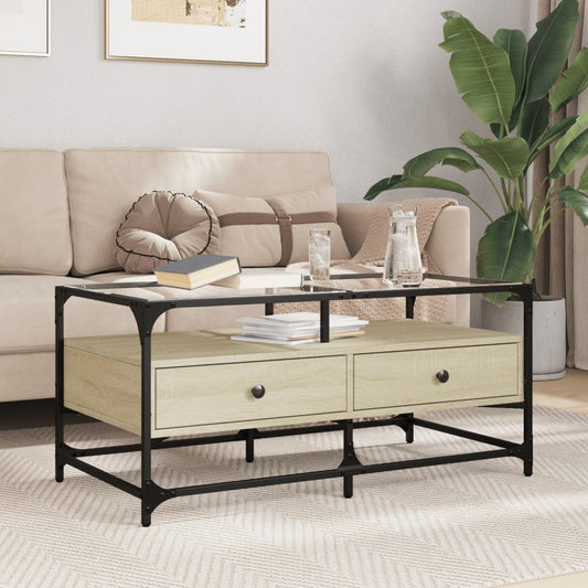 Table basse avec plateau en verre Chêne Sonoma 98,5x50x45 cm acier