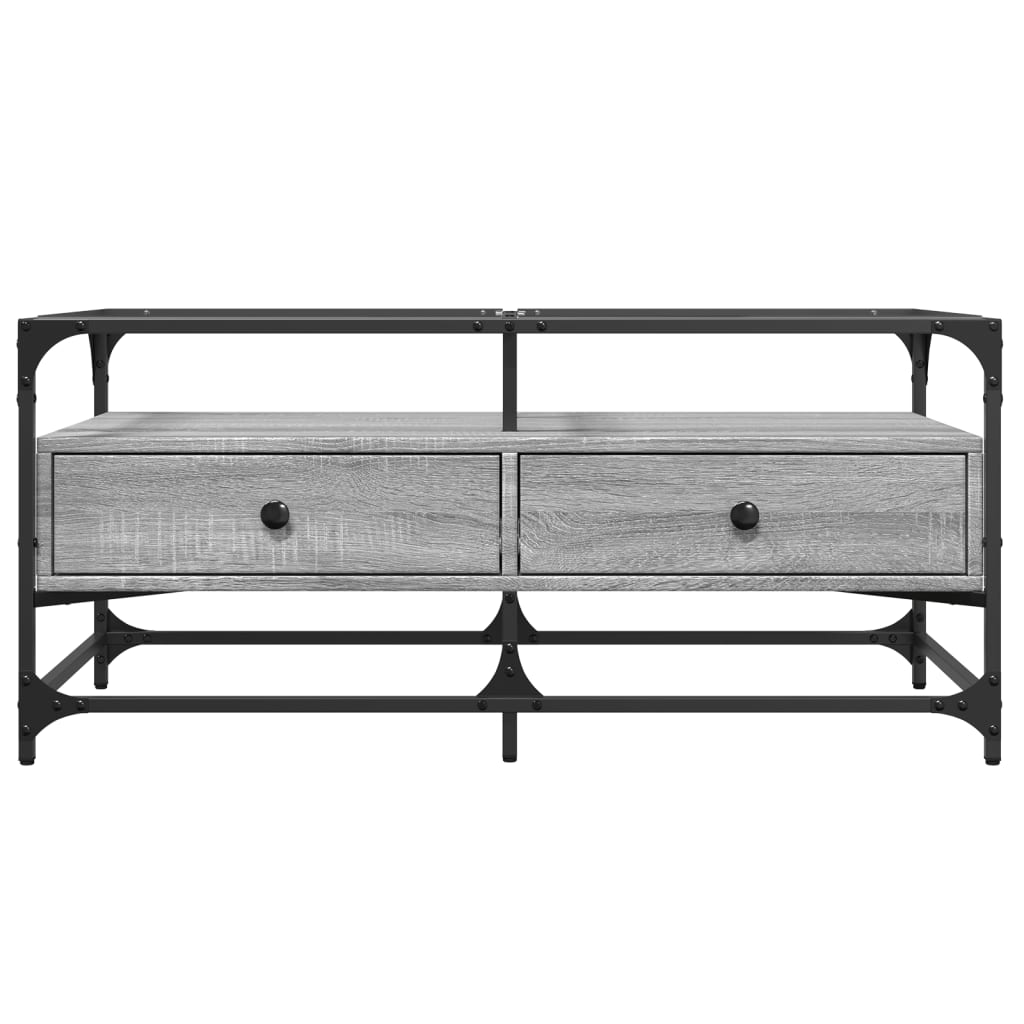 Table basse avec plateau en verre Gris Sonoma 98,5x50x45 cm acier