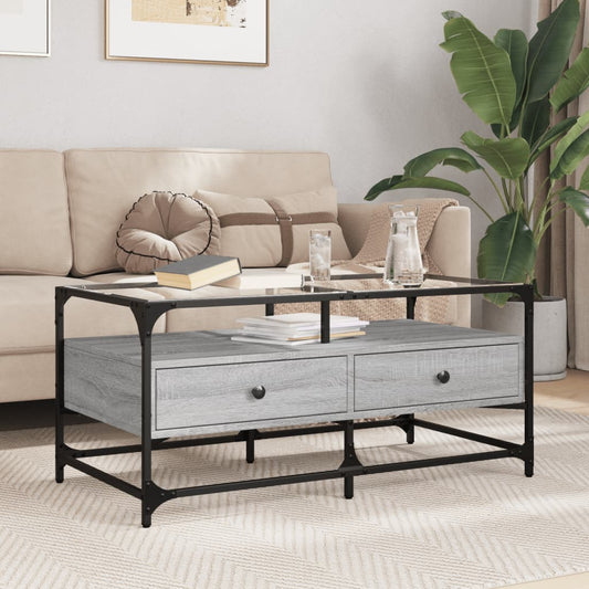 Table basse avec plateau en verre Gris Sonoma 98,5x50x45 cm acier