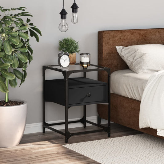 Bedside Table Black 40x40x55 cm Wood Material
