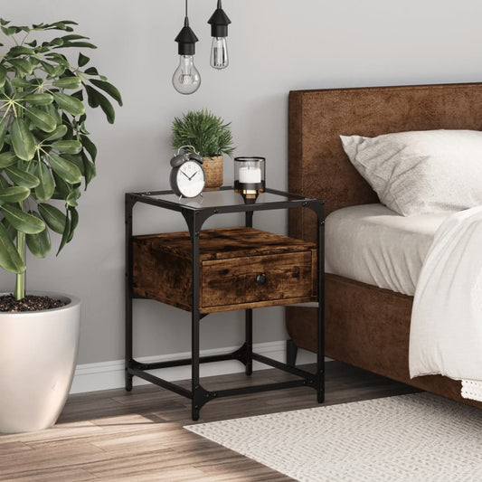 Bedside table smoked oak 40x40x55 cm wood material