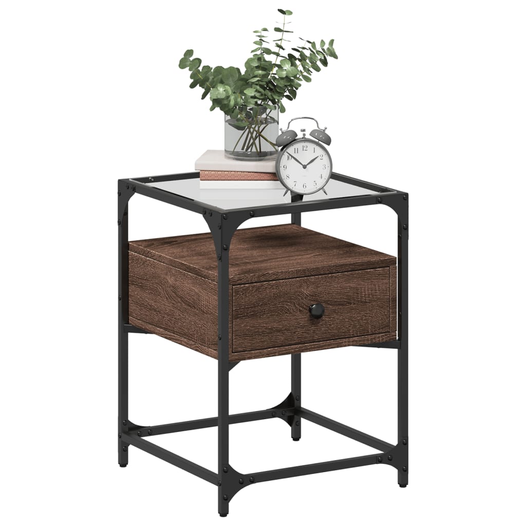 Table de chevet aspect chêne marron 40x40x55 cm en bois