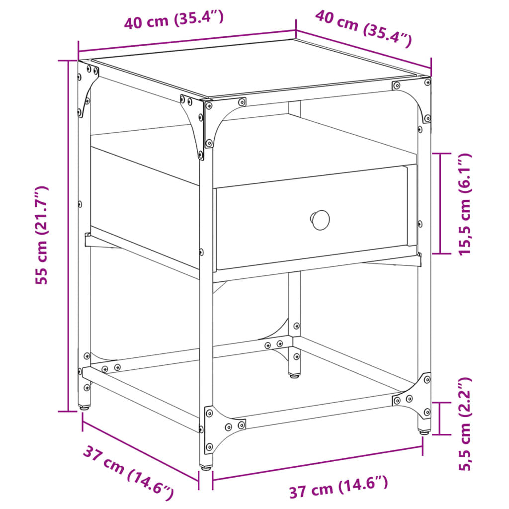 Table de chevet aspect chêne marron 40x40x55 cm en bois