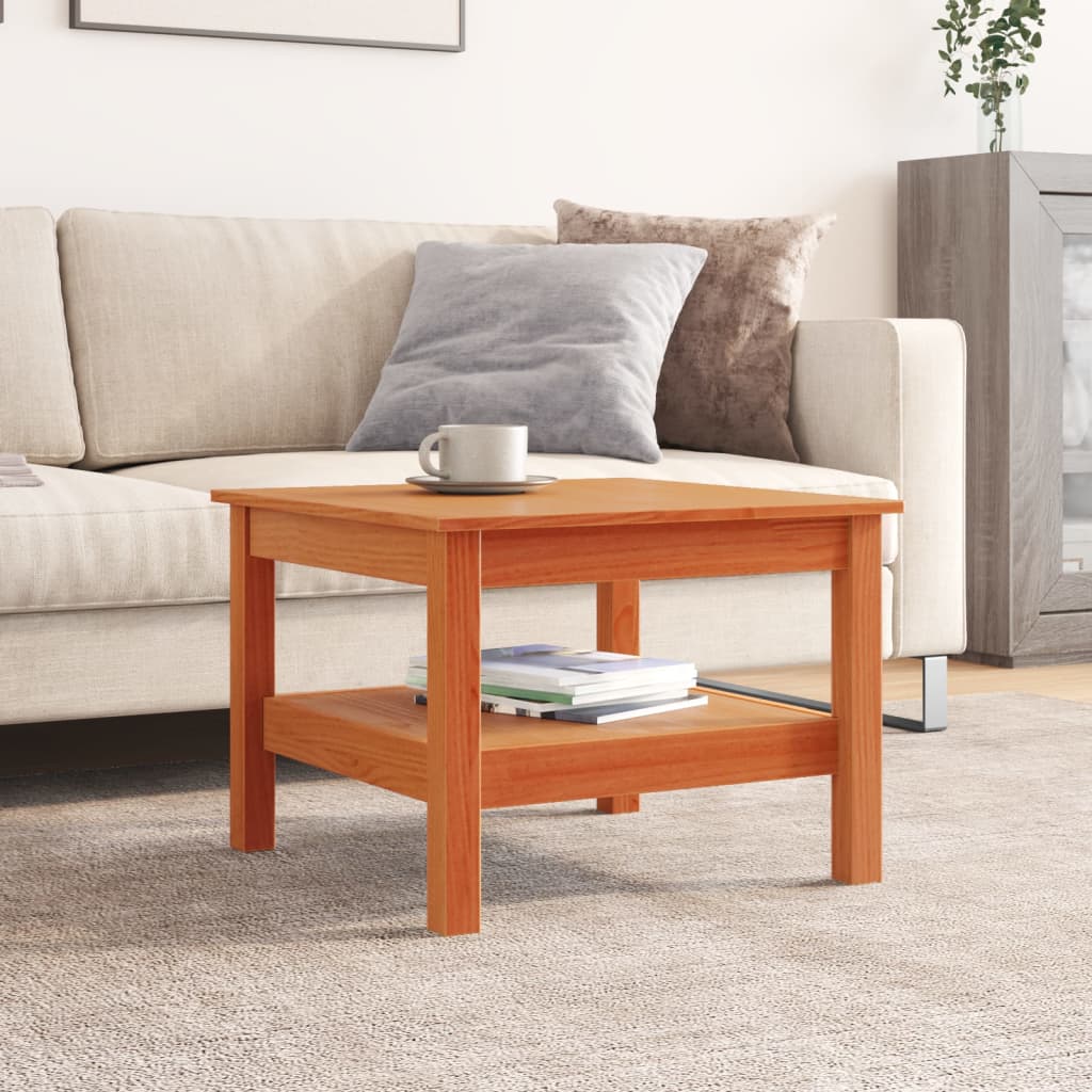 Coffee table wax brown 55x55x40 cm solid pine wood