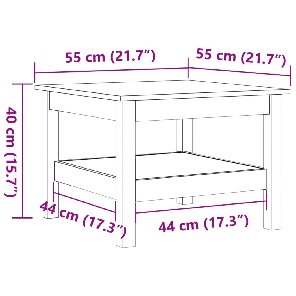 Coffee table wax brown 55x55x40 cm solid pine wood