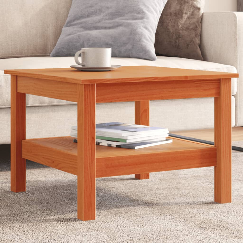 Coffee table wax brown 55x55x40 cm solid pine wood