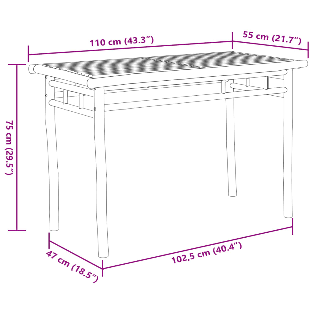 Table à manger de jardin 110x55x75 cm bambou