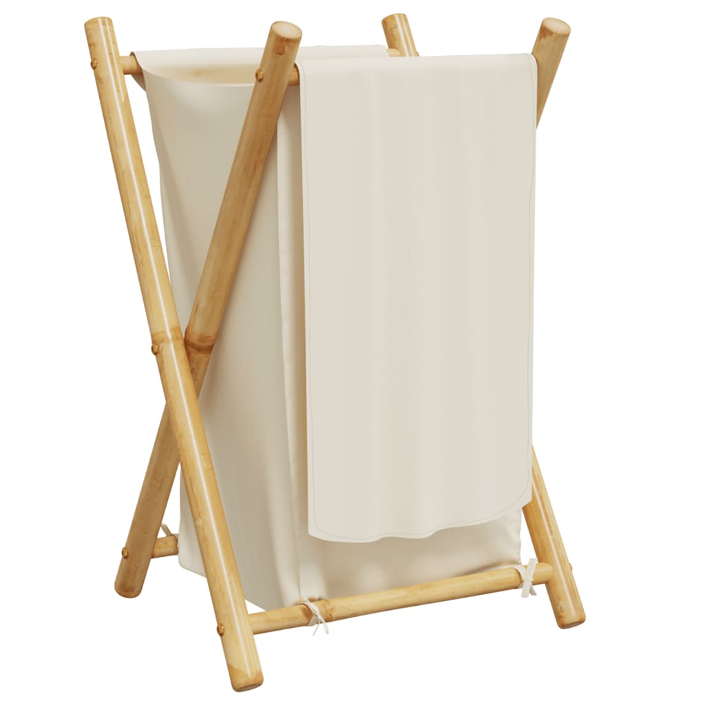 Panier à linge blanc crème 41,5x36x63,5 cm bambou