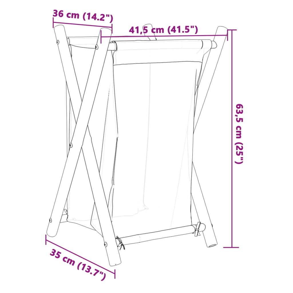 Panier à linge blanc crème 41,5x36x63,5 cm bambou