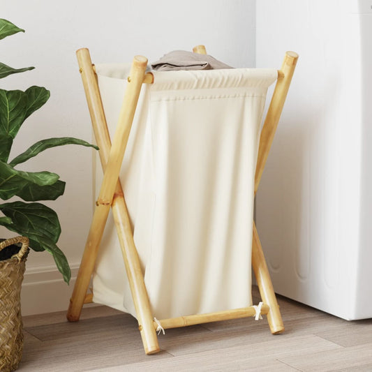 Panier à linge blanc crème 41,5x36x63,5 cm bambou