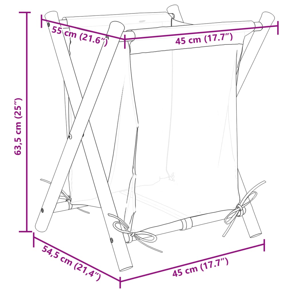 Wäschekorb Cremeweiß 45x55x63,5 cm Bambus