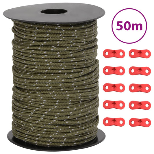 Corde de tente réfléchissante avec tendeurs de corde 50 m 3 mm