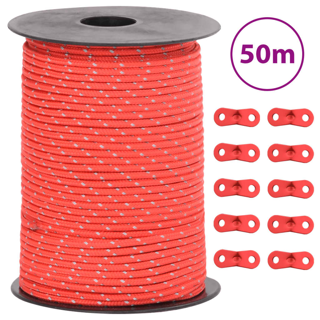 Corde de tente réfléchissante avec tendeurs de corde 50 m 3 mm