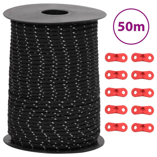 Corde de tente réfléchissante avec tendeurs de corde 50 m 3 mm