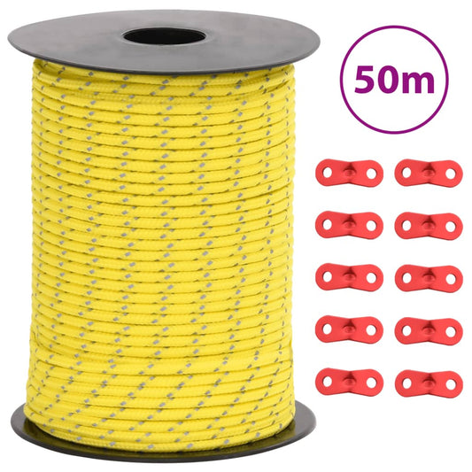 Corde de tente réfléchissante avec tendeurs de corde 50 m 3 mm