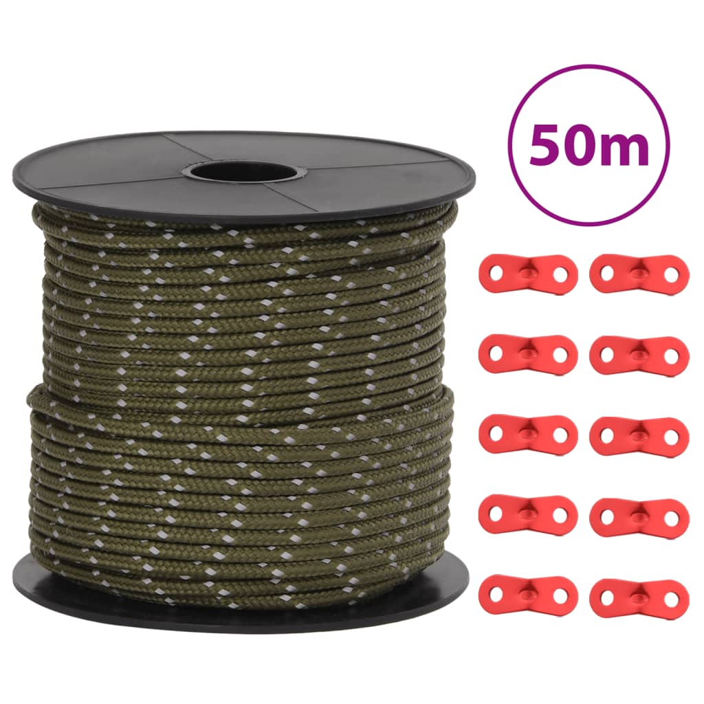 Corde de tente réfléchissante avec tendeurs de corde 50 m 4 mm