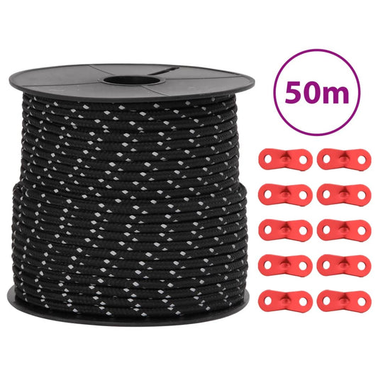 Corde de tente réfléchissante avec tendeurs de corde 50 m 4 mm