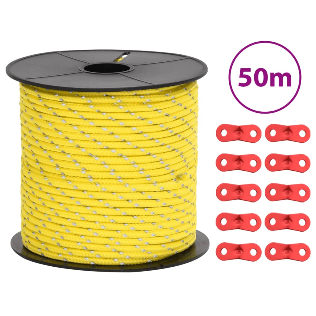 Corde de tente réfléchissante avec tendeurs de corde 50 m 4 mm