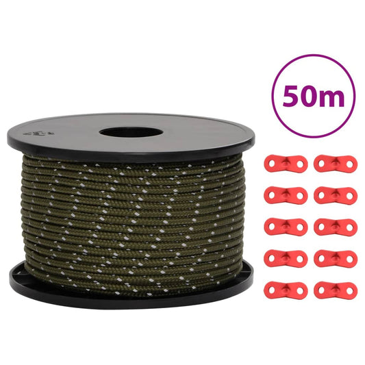 Corde de tente réfléchissante avec tendeurs de corde 50 m 5 mm