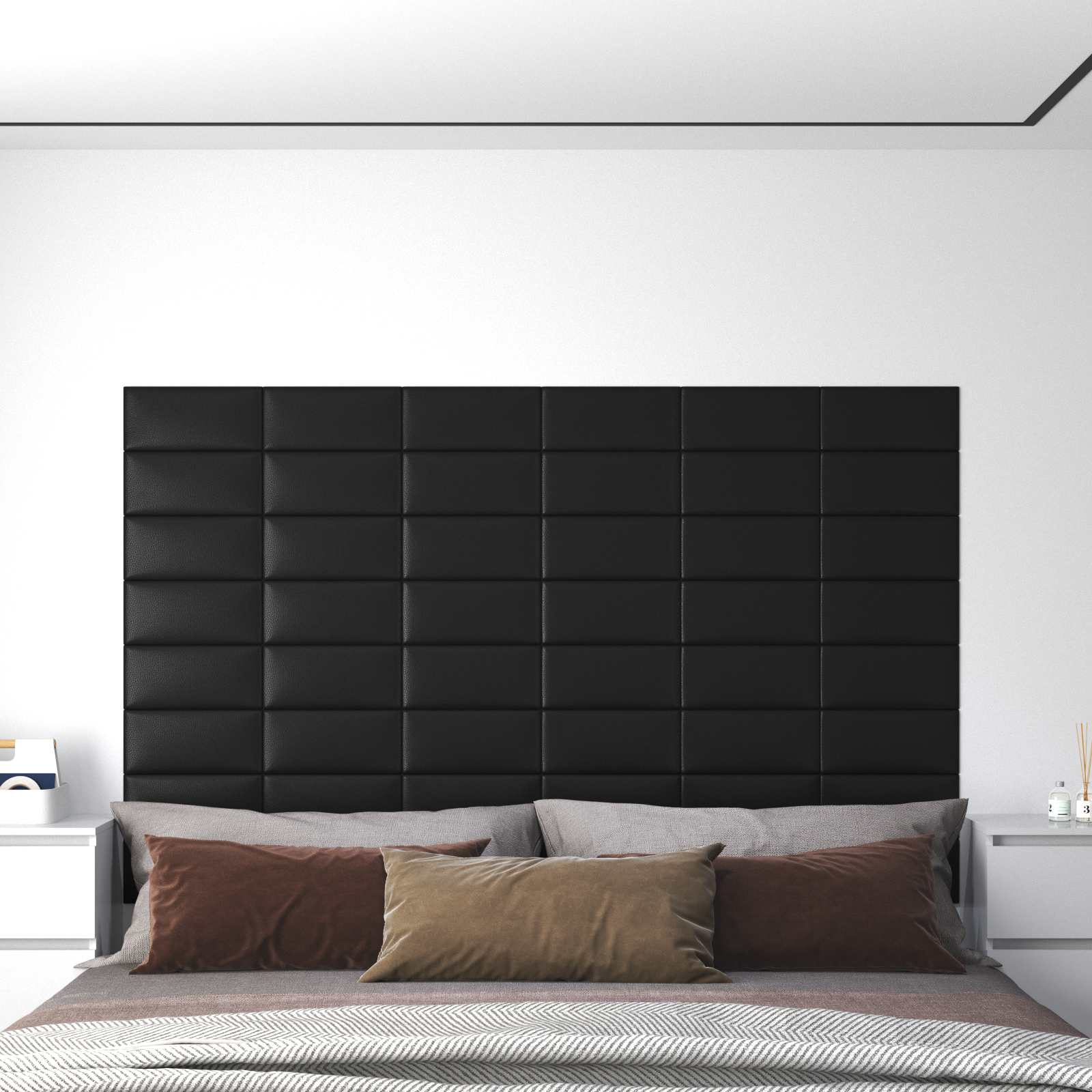 Wandkopfteilen 12 pcs 30 x 15 cm Schwarz Stoff