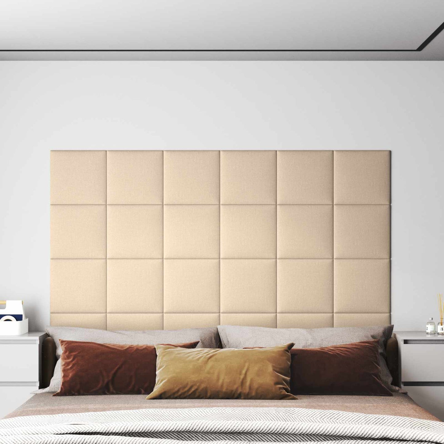 Wandkopfteilen 12 pcs 30 x 30 cm Creme Stoff