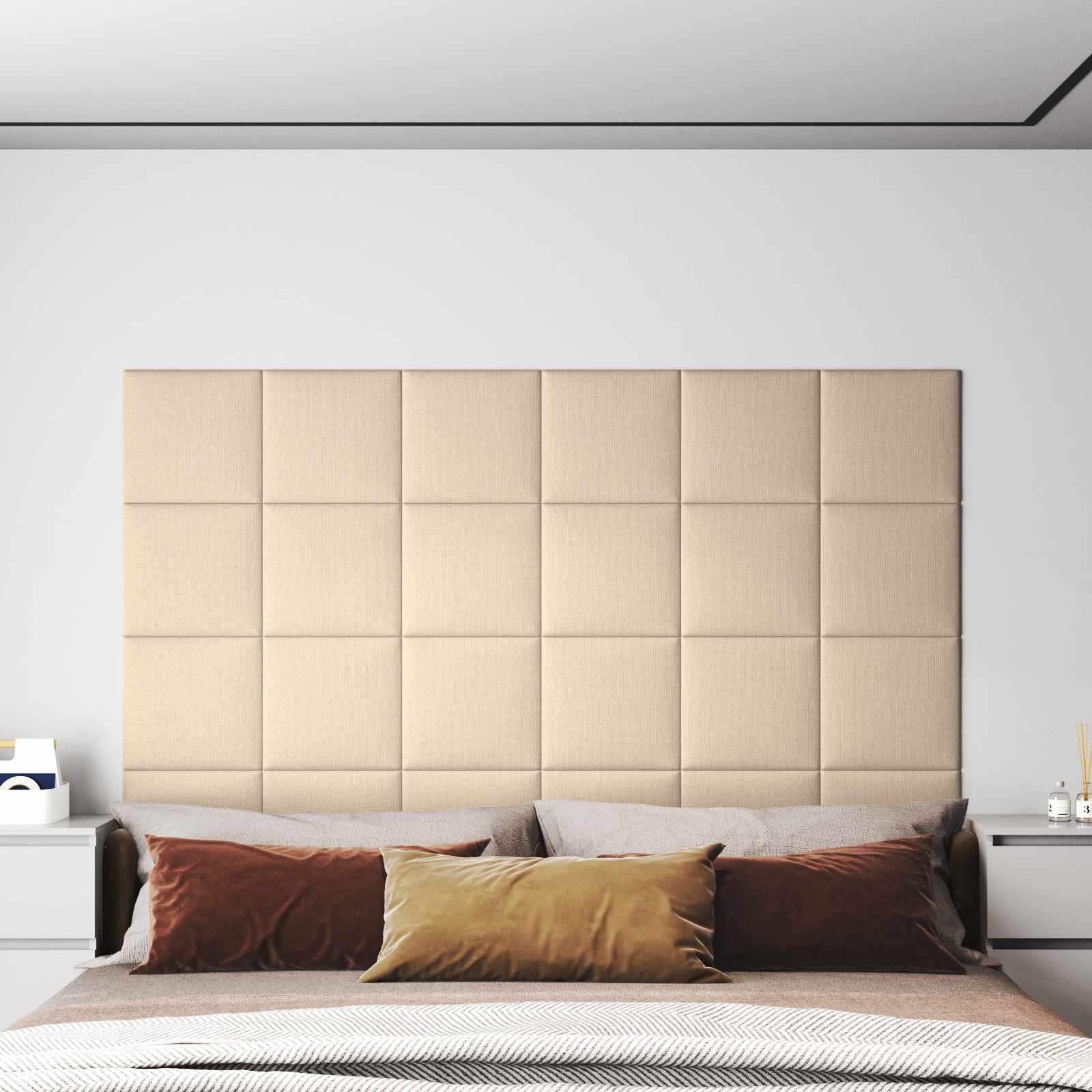 Wandkopfteilen 12 pcs 30 x 30 cm Creme Stoff