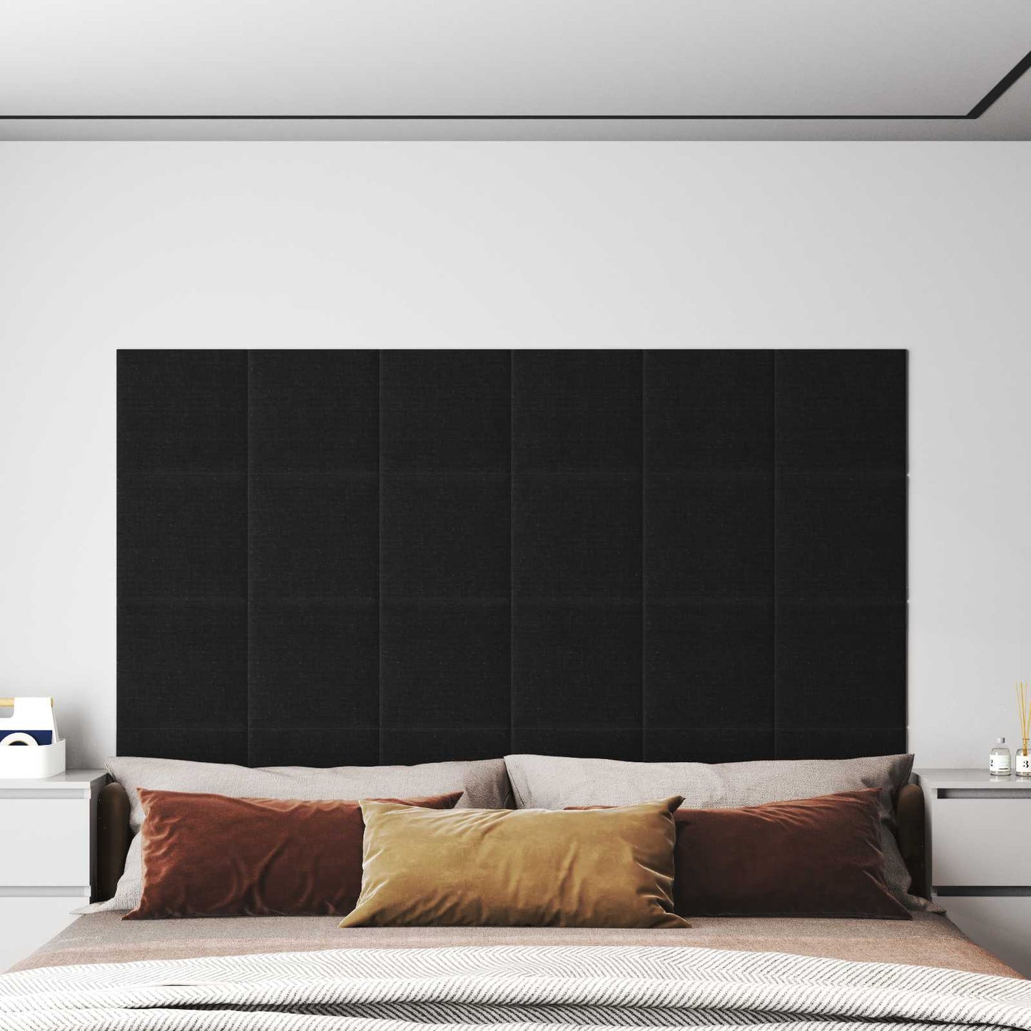 Wandkopfteilen 12 pcs 30 x 30 cm Schwarz Stoff