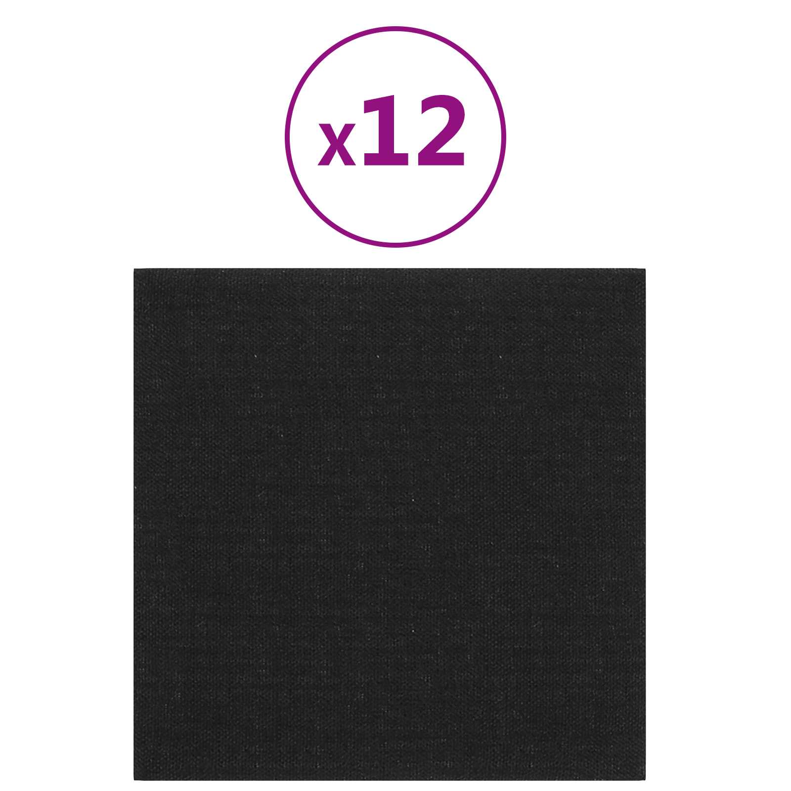 Wandkopfteilen 12 pcs 30 x 30 cm Schwarz Stoff