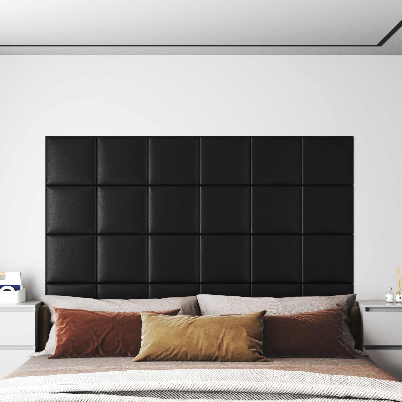 Wandkopfteilen 12 pcs 30 x 30 cm Schwarz Stoff