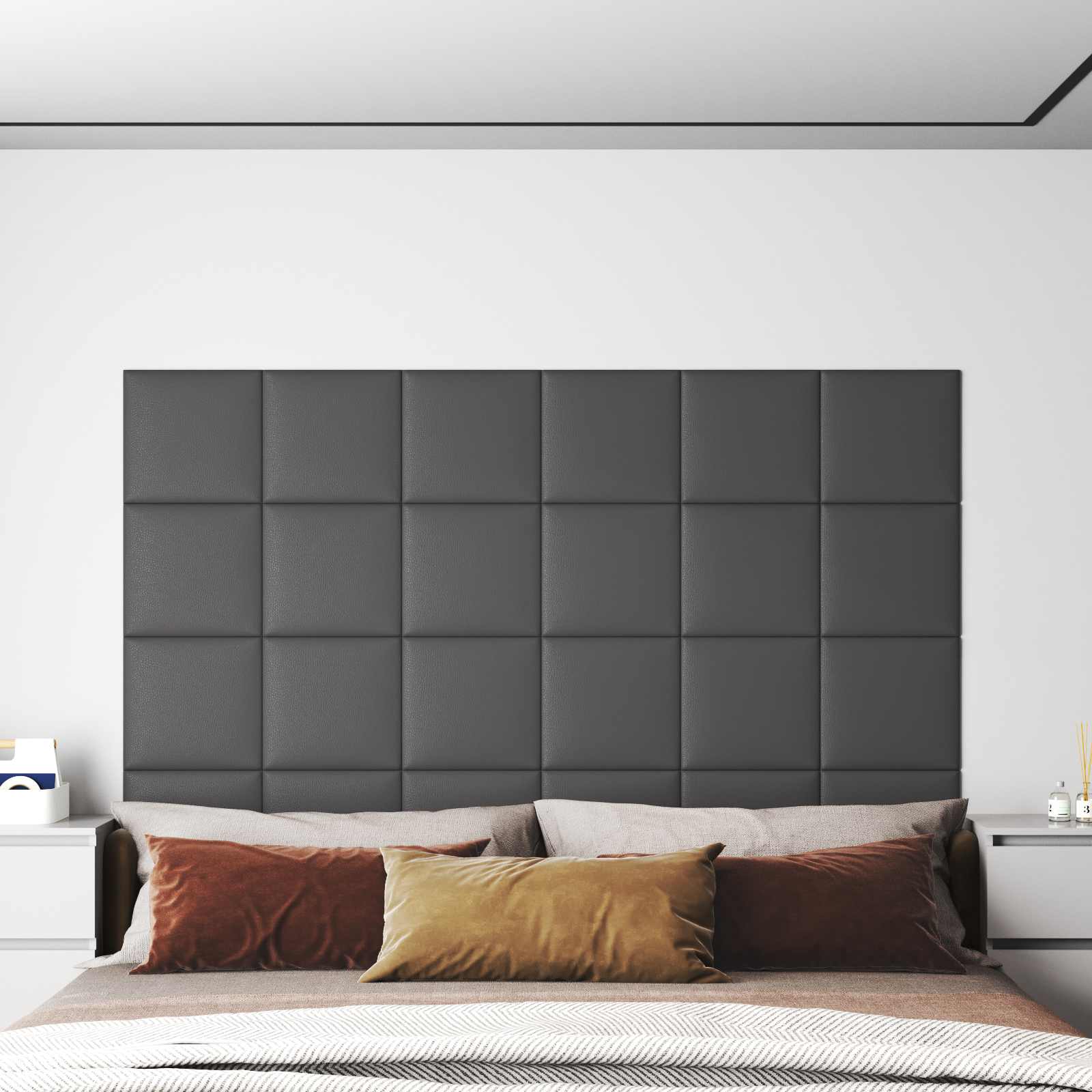 Wandkopfteilen 12 pcs 30 x 30 cm Grau Stoff