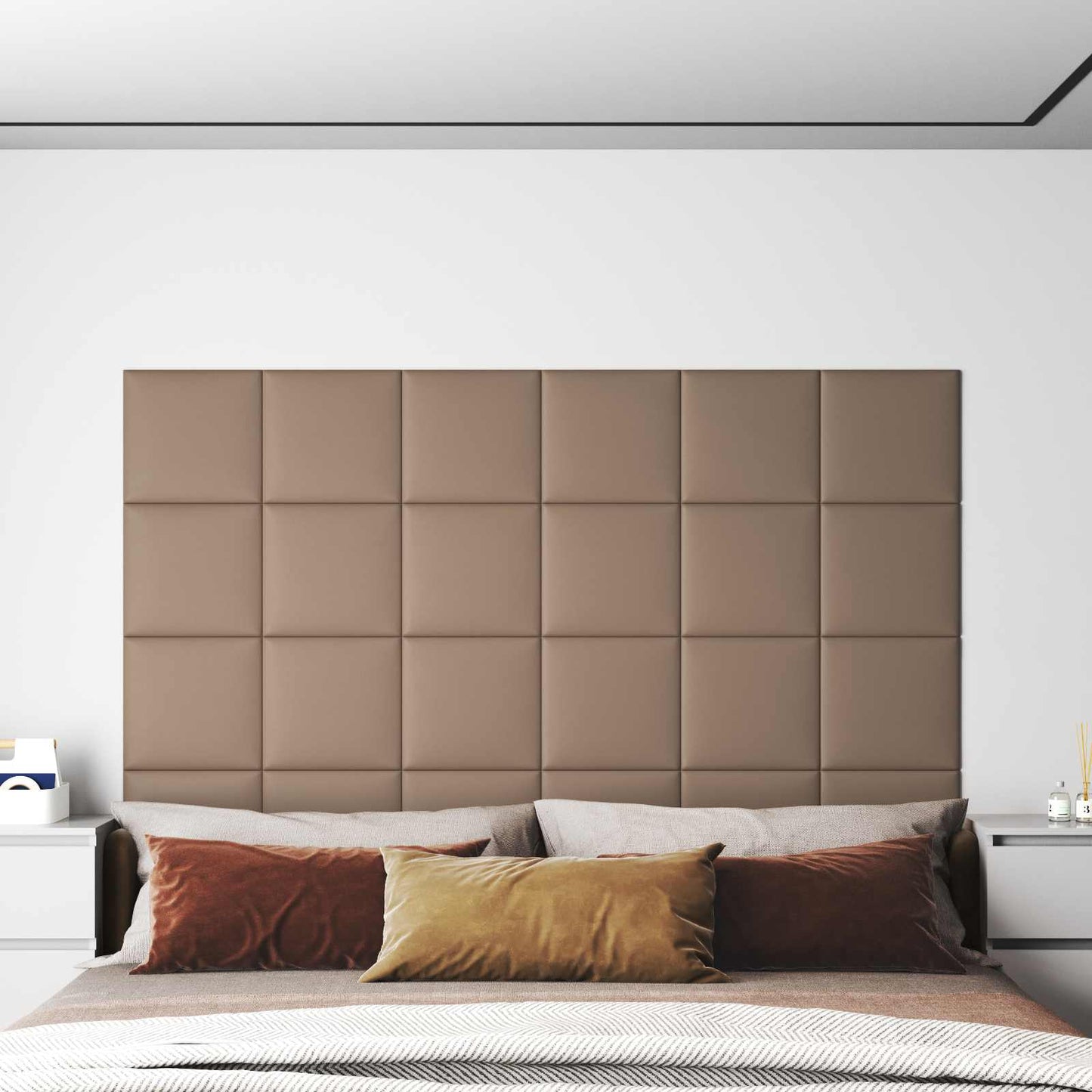 Wandkopfteilen 12 pcs 30 x 30 cm Cappuccino Stoff