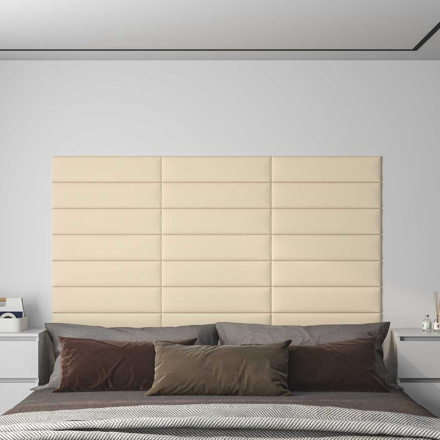 Wandkopfteilen 12 pcs 60 x 15 cm Creme Stoff