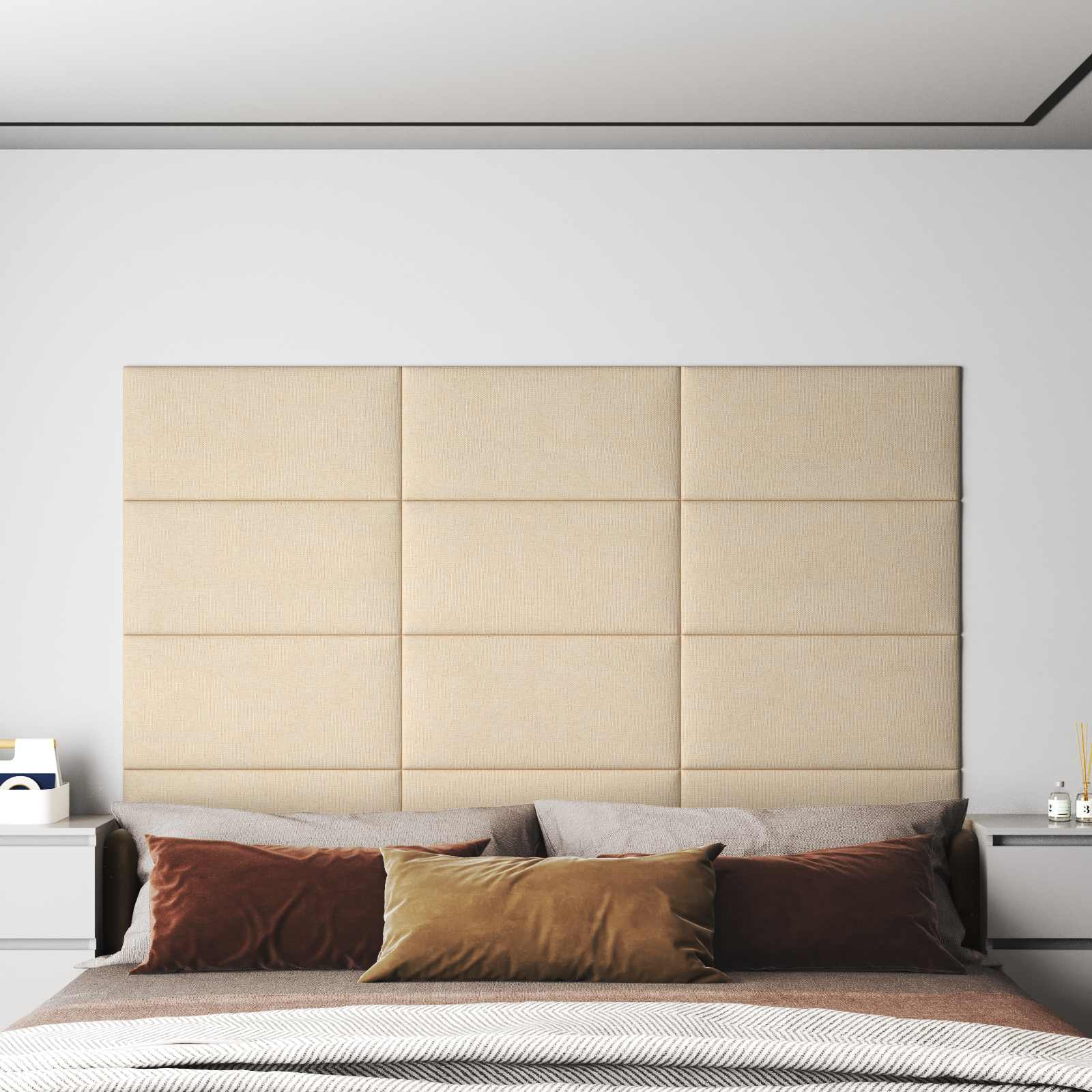 Wandkopfteilen 12 stk. 60 x 30 cm Creme Stoff