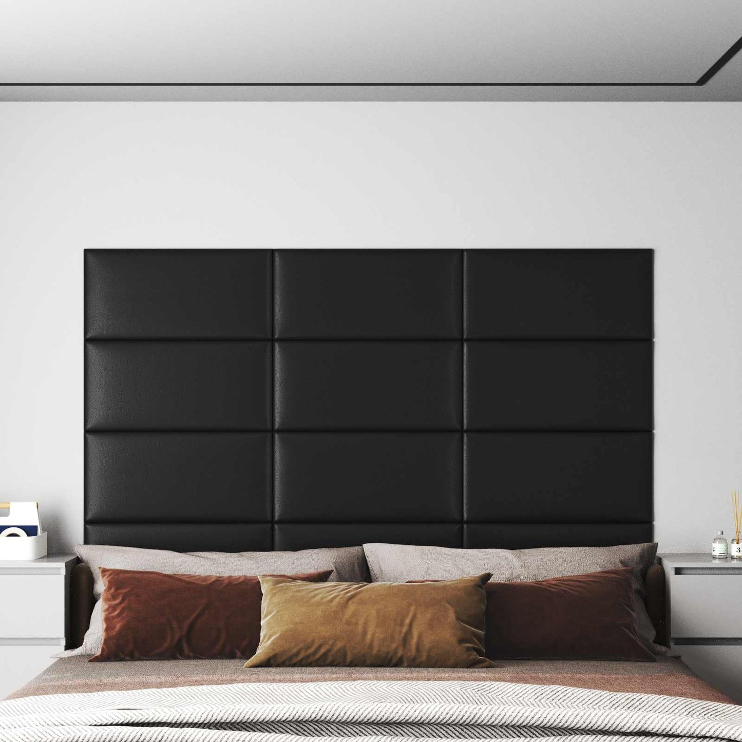 Wandkopfteilen 12 pcs 60 x 30 cm Schwarz Stoff