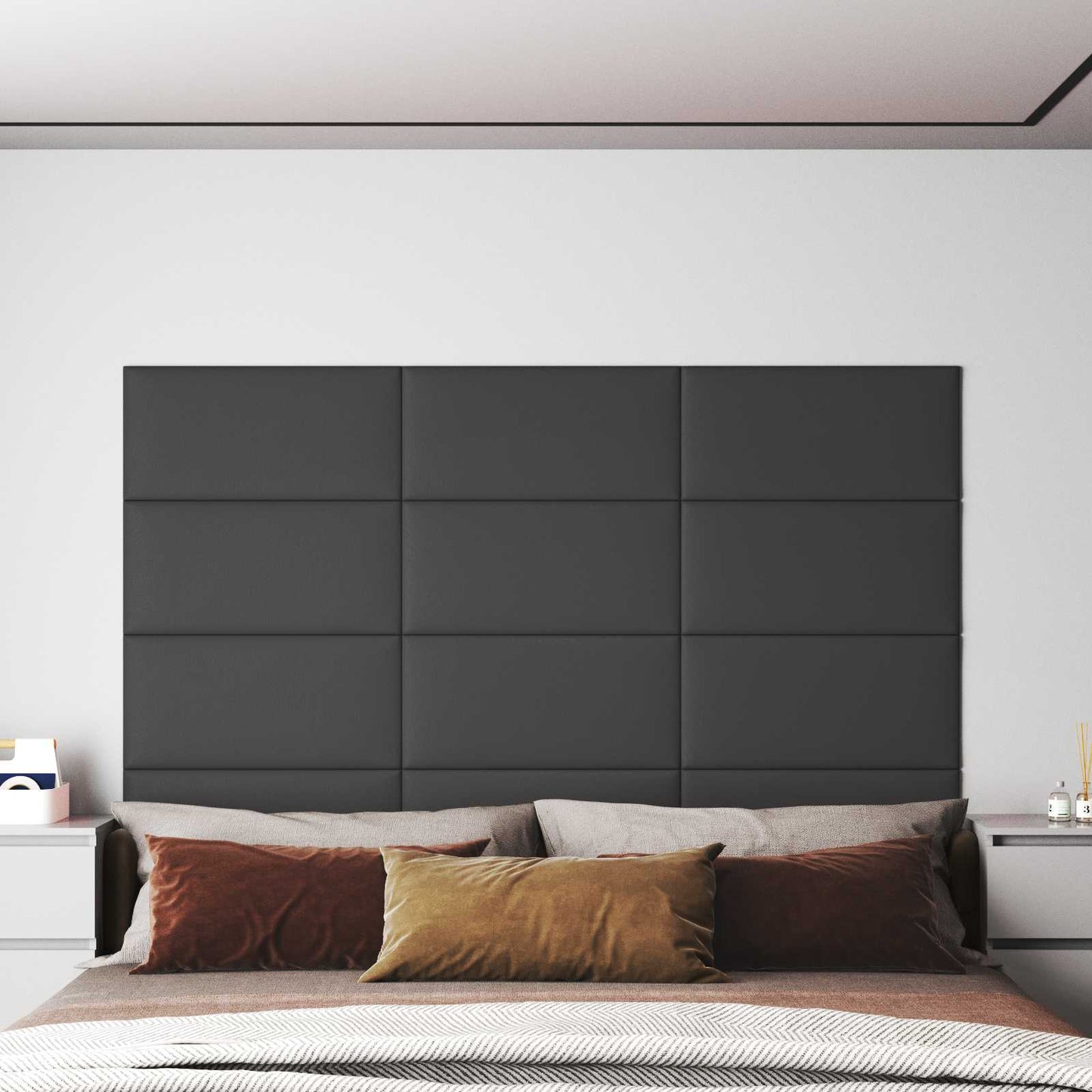 Wandkopfteilen 12 pcs 60 x 30 cm Grau Stoff