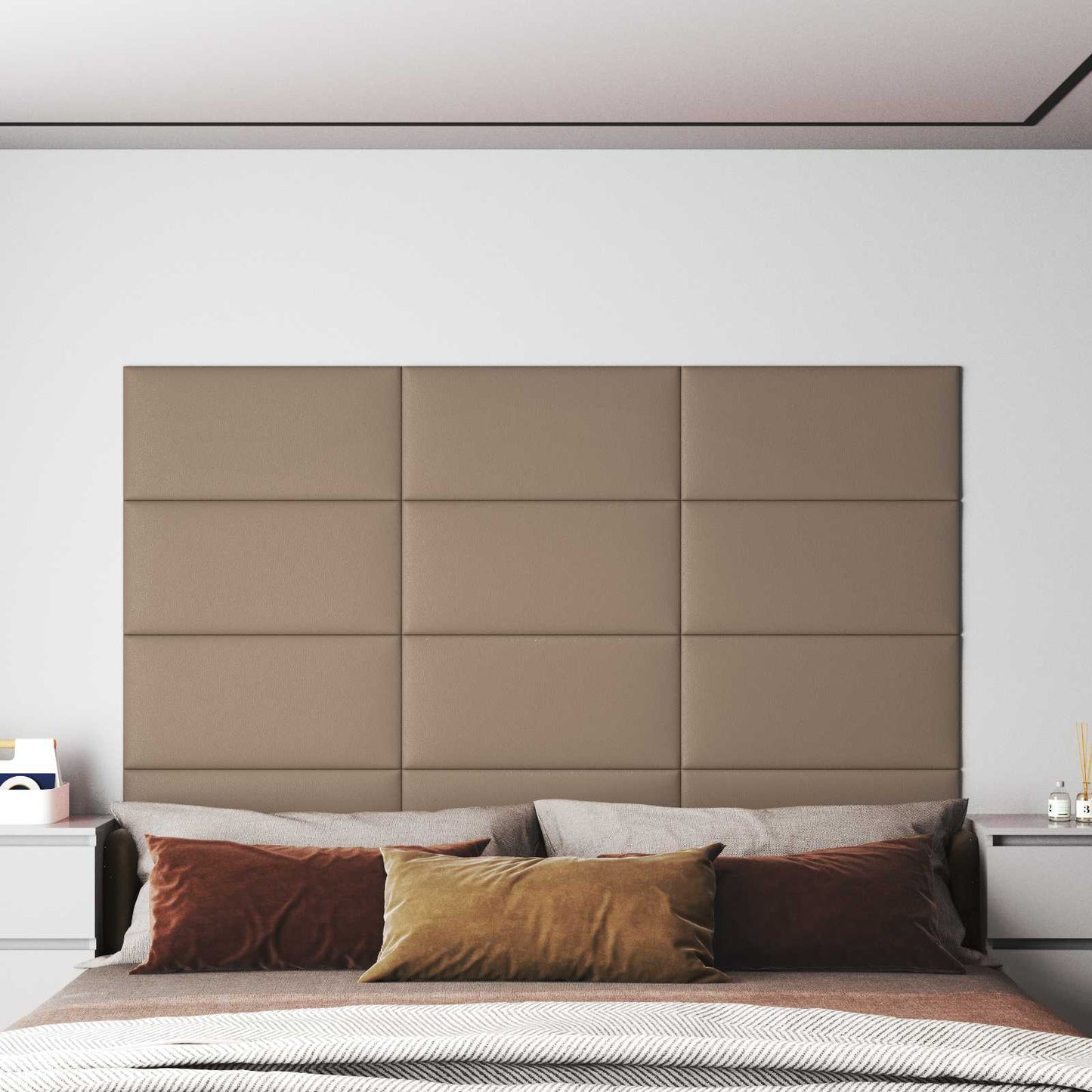 Wandkopfteilen 12 stk. 60 x 30 cm Cappuccino Stoff