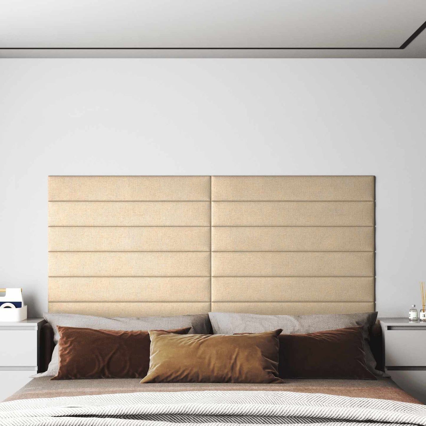 Wandkopfteilen 12 stk. 90 x 15 cm Creme Stoff