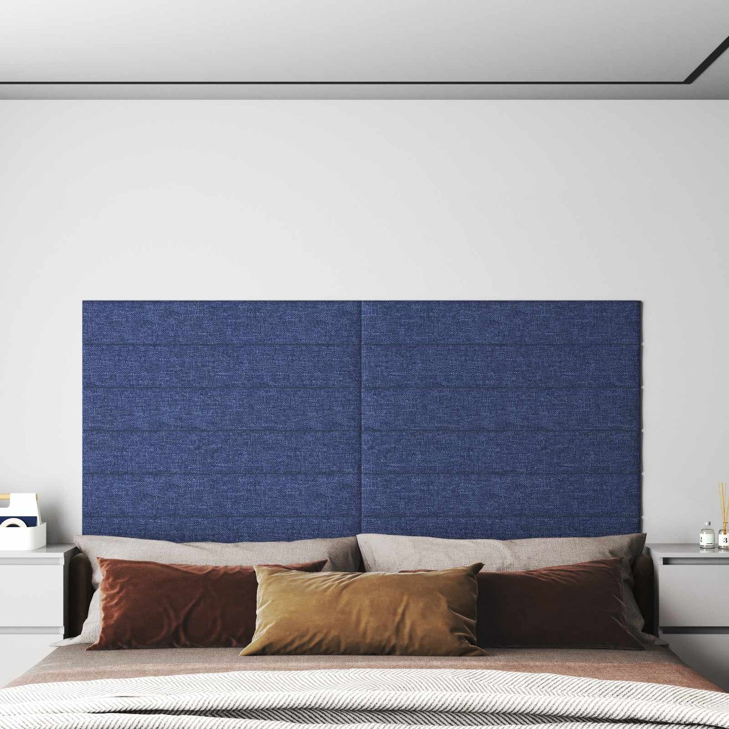 Wandkopfteilen 12 pcs Blau 90 x 15 cm Stoff