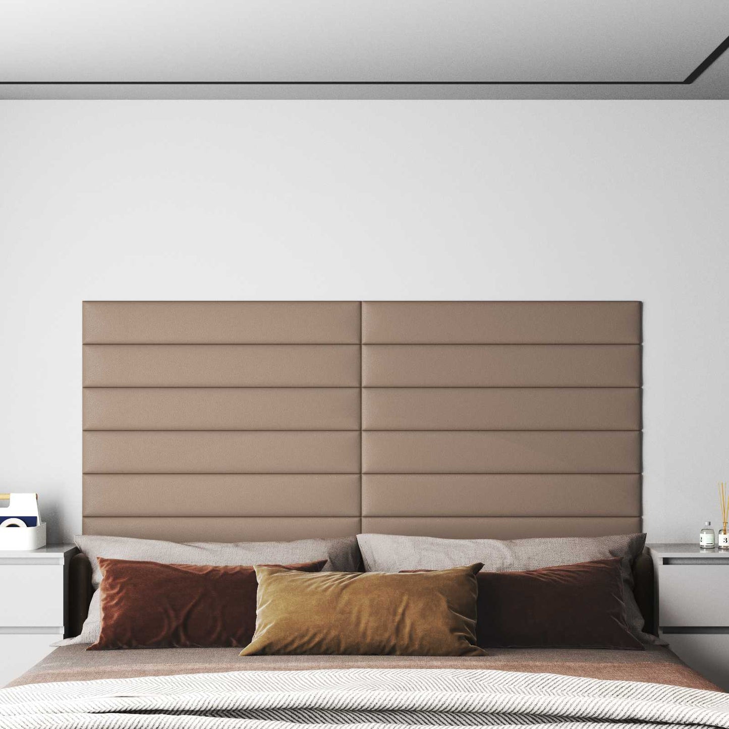 Wandkopfteilen 12 stk. 90 x 15 cm Cappuccino Stoff