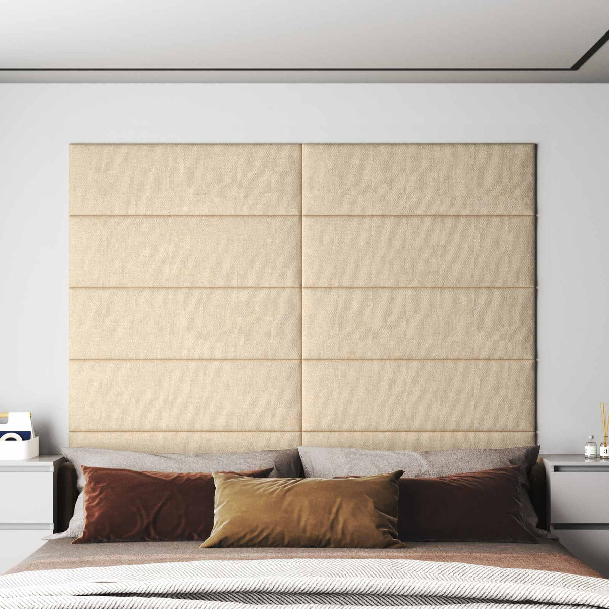 Wandkopfteilen 12 stk. 90 x 30 cm Creme Stoff