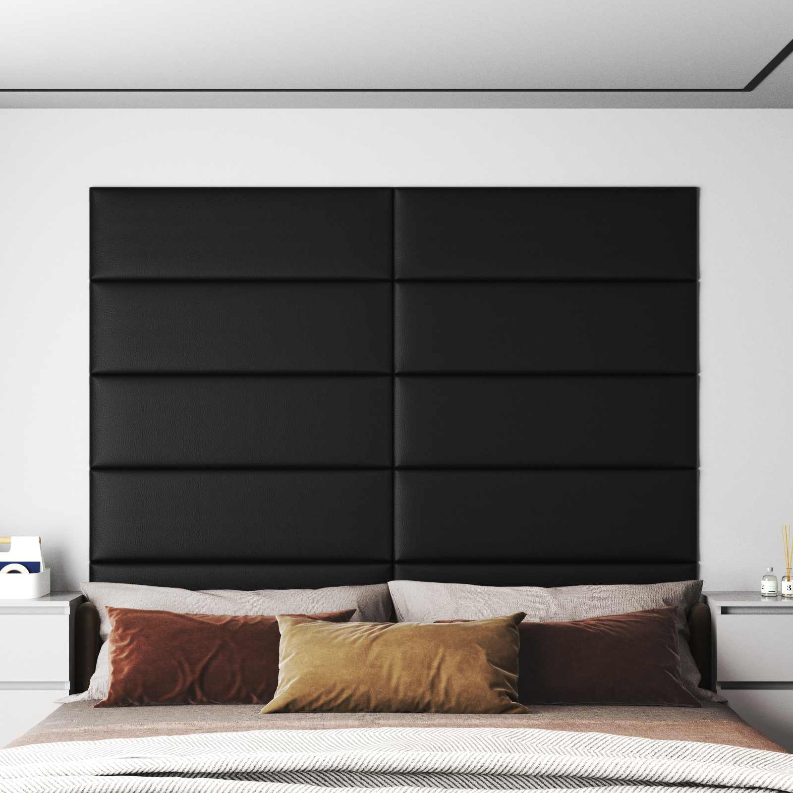 Wandkopfteilen 12 pcs 90 x 30 cm Schwarz Stoff