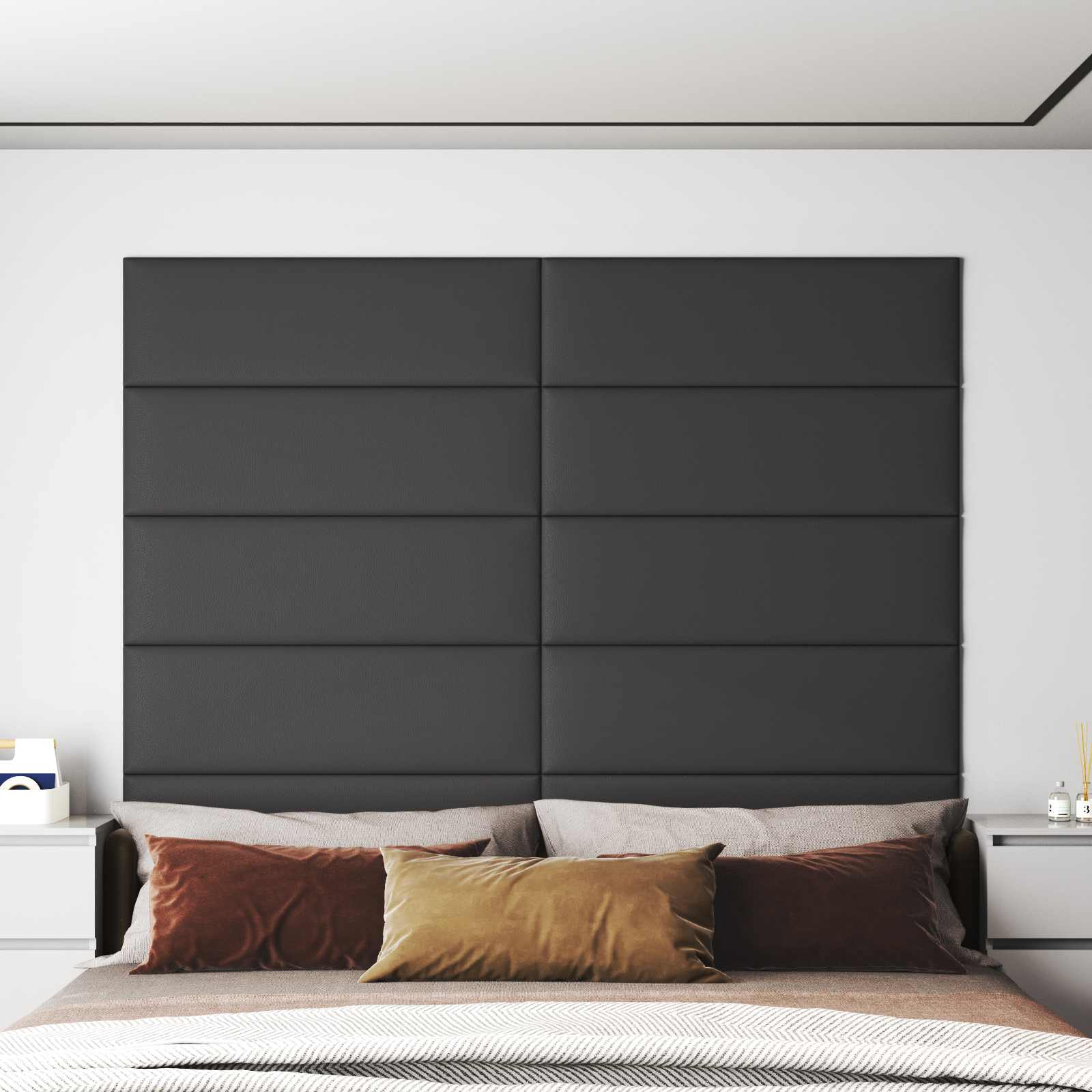 Wandkopfteilen 12 stk. 90 x 30 cm Grau Stoff