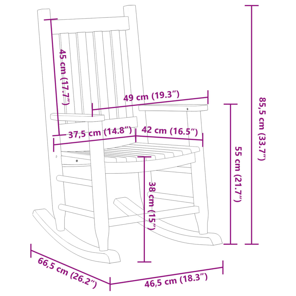 Chaise à bascule pour enfant en bois de peuplier massif noir