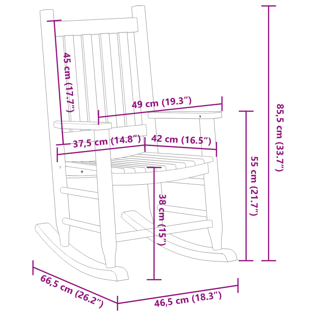 Chaise à bascule pour enfant en bois de peuplier massif blanc